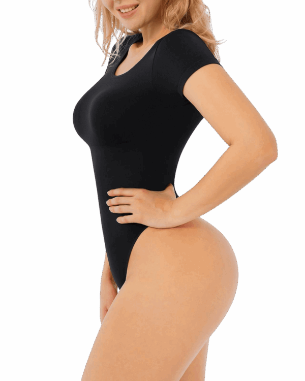 scoop neck shapewear bodysuit short sleeve black 2